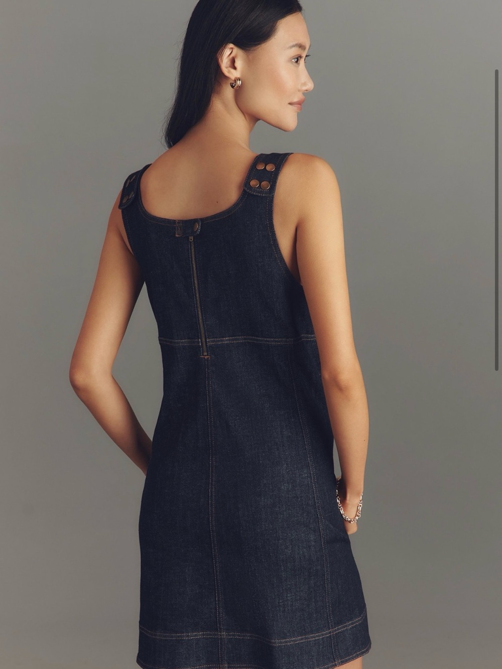 Pilcro Dark Blue Denim Button-Front Tank Dress - Picture 3 of 4